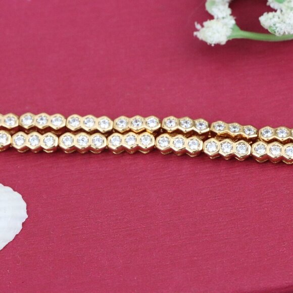 "Elegant Double Layer Rose Gold Bracelet with Hexagonal Crystals, XPBL0924 - Picture 12 of 12